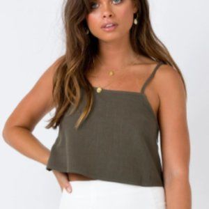 Khaki Tie Strap Crop Tank